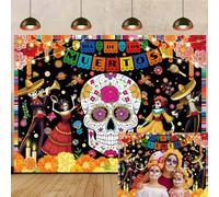 Day of The Dead Backdrop Dia De Los Muertos Photography Background Sugar Skull Flower Mexican Fiesta Themed Party Decorations Banner Photo Studio Props (10x8FT: 120x96 inch)