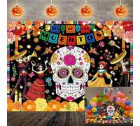 Day of The Dead Backdrop Dia De Los Muertos Photography Background Sugar Skull Flower Mexican Fiesta Themed Party Decorations Banner Photo Studio Props (8x6FT: 96x72 inch)