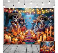 Day of the Dead Backdrop Dia De Los Muertos Sugar Skull Marigold Papel Picado Background for Mexican Halloween Party Photo Booth Props 7x5FT