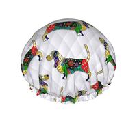 Day Of The Dead Bassett Waterproof Shower Cap,Elastic Bathing Hair Cap Environmental Protection Hair Bath Caps, Double WaterproofBathing Shower Hat