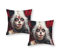 Day of The Dead Beauty-1 Pillowcases 2 Pack Square Extra Large Cushion Covers Xmas Cushions Covers 12"x12"
