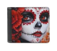 Day of The Dead Beauty Bi-fold Men's Wallets with 6 Card Slots Slim Travel Purse Leather Money Clip