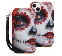 Day of The Dead Beauty Cell Phone Front Flip Case Compatible with iPhone 15/15 Plus/15 Pro/15 Pro Max Soft Protective Shell