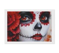 Day of The Dead Beauty Diamond DIY Painting Kits Horizontal Round Full Drill Digital Art Craft for Home Office Wall Decor 8"x12"