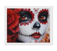 Day of The Dead Beauty Diamond DIY Painting Kits Horizontal Round Full Drill Digital Art Craft for Home Office Wall Decor 16"x20"
