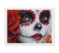 Day of The Dead Beauty Diamond DIY Painting Kits Horizontal Round Full Drill Digital Art Craft for Home Office Wall Decor 12"x16"