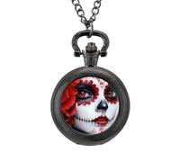 Day of The Dead Beauty Men's Pocket & Fob Watches Analogue Display Quartz Watch with Chain for Birthday Christmas Father's Day Black-Style