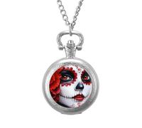 Day of The Dead Beauty Men's Pocket & Fob Watches Analogue Display Quartz Watch with Chain for Birthday Christmas Father's Day Silver-Style