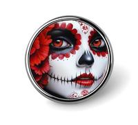Day of The Dead Beauty Novelty Brooches & Pins Round Personalised Metal Lapel Badge With Butterfly Clutch Clasp