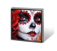Day of The Dead Beauty Novelty Brooches & Pins Square Personalised Metal Lapel Badge with Butterfly Clutch Clasp