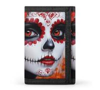 Day of The Dead Beauty Trifold Men's Wallets with 8 Card Slots & Key Hook Slim Travel Purse Money Clip