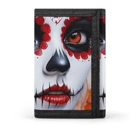 Day of The Dead Beauty Wallet for Men Slim Minimalist Tri-fold ID Window 9-13 Cards
