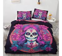 Day of the Dead Bedding Single, Mexican Skeleton Duvet Cover, Soft Breathable Microfiber Quilt Cover 135x200 cm and Pillowcase 50x75 cm, Reversible Bed Set with Zipper V&68