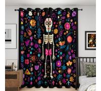 Day of the Dead Blackout Curtains Bedroom 46 x 54, Sugar Skull Curtains for Home Decor, Living Room, Thermal Eyelet Patterned Window Drapes, 54 Inch Drop 2 Panels （JG875）