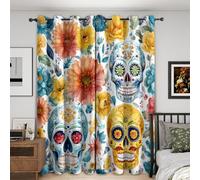 Day of the Dead Blackout Curtains Bedroom 46 x 54, Sugar Skull Curtains for Home Decor, Living Room, Thermal Eyelet Patterned Window Drapes, 54 Inch Drop 2 Panels （JG839）