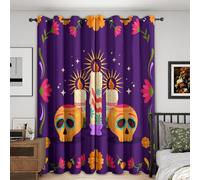 Day of the Dead Blackout Curtains Bedroom 46x72, Skull Floral Curtains for Home Decor, Living Room, Thermal Eyelet Patterned Window Drapes, 72 Inch Drop 2 Panels （NE01）