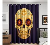 Day of the Dead Blackout Curtains Bedroom 52 x 63, Sugar Skull Curtains for Home Decor, Living Room, Thermal Eyelet Patterned Window Drapes, 63 Inch Drop 2 Panels （NE01）