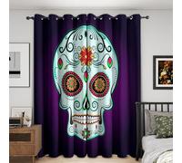 Day of the Dead Blackout Curtains Bedroom 52 x 84, Sugar Skull Curtains for Home Decor, Living Room, Thermal Eyelet Patterned Window Drapes, 84 Inch Drop 2 Panels (NE01)