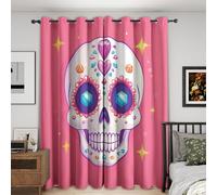 Day of the Dead Blackout Curtains Bedroom 66x90, Sugar Skull Pink Curtains for Home Decor, Living Room, Thermal Eyelet Patterned Window Drapes, 90 Inch Drop 2 Panels （NE01）