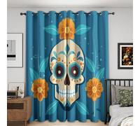 Day of the Dead Blackout Curtains Bedroom 90x90, Sugar Skull Curtains for Home Decor, Living Room, Thermal Eyelet Patterned Window Drapes, 90 Inch Drop 2 Panels （NE01）