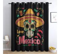 Day of the Dead Blackout Curtains for Bedroom - Mexican Sugar Skull Mexico Dia De Los Muertos Living Room Curtains 46x90 Eyelet - Soft Thermal Insulated Patterned Drapes for Windows - 2 Panels