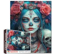 Day of The Dead Blue Hair Woman Sugar Skull Jigsaw Puzzle 1000 Pieces Adult Student Challenging Fantasy Art Floral Skulls Roses Colorful Puzzles 20×27 Inches Creative Gift Home Decor Brain Teaser