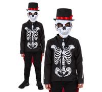 Day Of The Dead Boys Costume Senor Skeleton Kids Halloween Fancy Dress + Mask