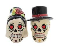 Day of The Dead Bride and Groom Skulls Ceramic Salt and Pepper Shakers