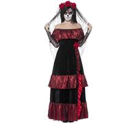 Smiffys Adult Women's Day of the Dead Bride Costume, Dress and Rose Veil, Day of the Dead, Halloween, S - UK Size 08-10, Black
