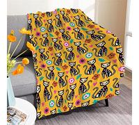 Day of The Dead Cat Kitten Sugar Skull Halloween Blanket Flannel Throw Lightweight Super Soft Cozy Blankets for Couch Bed Sofa Chair, Gift for Birthday Thanksgiving Halloween 50"x40"for Kids