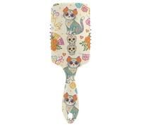 Day Of The Dead Cat Pattern anti static hair brush for blow drying Designed massage brush for curly hair with Ergonomic handle cepillo para cabello rizado