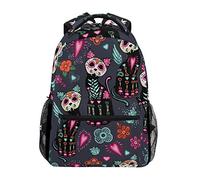 Day Of The Dead Cats Animal Backpack Waterproof School Shoulder Bag Gym Backpack Sugar Skull Heart Flower Wings Colorful Laptop Bag Outdoor Travel Bag For Kids Boys Girls Women Men