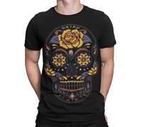 Day of The Dead Colorful Sugar Skull Dia De Los Muertos T-Shirt for Mens,Kids,Teens Vibrant Design #D Black M