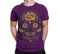 Day of The Dead Colorful Sugar Skull Dia De Los Muertos T-Shirt for Mens,Kids,Teens Vibrant Design #D Purple M