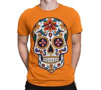 Day of The Dead Colorful Sugar Skull Dia De Los Muertos T-Shirt for Mens,Kids,Teens Vibrant Design #D Orange XL