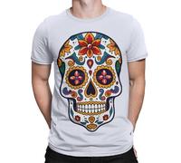 Day of The Dead Colorful Sugar Skull Dia De Los Muertos T-Shirt for Mens,Kids,Teens Vibrant Design #D White M