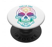Day of the Dead Colorful Sugar Skull Floral Viva La Vida PopSockets Adhesive PopGrip