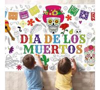 Day of The Dead Coloring Poster Tablecloth - 51 x 30 Inch Giant DIY Paper Banner with Sugar Skull, Papel Picado, and Fiesta Designs - Art Activity for Día de Los Muertos Party, Classroom