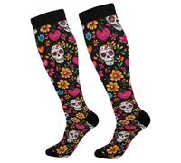 Day Of The Dead Compression Socks for Women and Men Circulation Sugar Skulls Long Socks for Athletic Running 1 Color1714