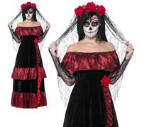 Smiffy's Adult Women's Day Of The Dead Bride Costume, Dress And Rose Veil, Day - costume dead fancy dress day bride ladies halloween outfit corpse