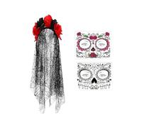 Day of the Dead Costume Accessories - Clothing Decoration | Day of the Dead Lace Gloves Set | for Women Adults Bride Face Halloween Cosplay Masquerade Party Stage Performance