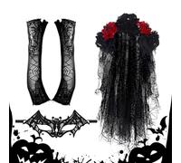 Day of the Dead Costume - Clothing Outfit - Lace Veil Costumes | for Women Adults Bride Face Halloween Cosplay Masquerade Party Stage Performance