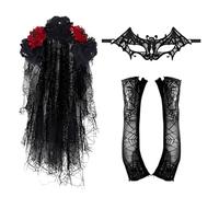 Day of the Dead Costume - Day of the Dead Lace Headpiece, Gothic Bride Cosplay Dress, Masquerade Party Outfit, Dia De All Souls Festival Clothing | Elegant Adult Accessories For Stage Performance