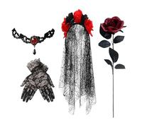 Day of the Dead Costume for Adults - Face Makeup Outfit,Day of the Dead Lace Gloves Set,for Women Adults Bride Girls Halloween Cosplay Masquerade Stage Performance