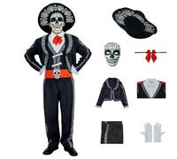 Day Of The Dead Costume for Men Mariachi Suit Adults Dia De Los Muertos Costumes Mask with Hat for Halloween Cosplay L