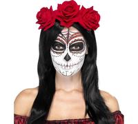 Day of the Dead Costume Headband with Red Roses