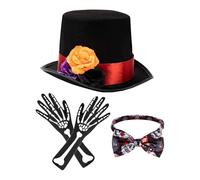 Day of the Dead Costume - Rose Embellished Panama Hat Set, Gothic Memorial Topper | Teen Gentleman Costume Accessory, Elegant Macabelle Headpiece, Themed Ensemble Accent, Seasonal Celebration