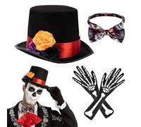 Day of the Dead Costume Scary Adjustable Outfit with Rose Hat