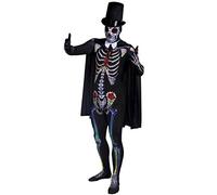 DAY OF THE DEAD COSTUME SUGAR SKULL SKELETON SKIN SUIT HALLOWEEN FANCY DRESS COSTUME FOR MEN - EXTRA TALL DELUXE BLACK FELT STOVEPIPE TOPHAT + WHITE SATIN BOWTIE + BLACK CAPE BY ILOVEFANCYDRESS® DIA DE LOS MUERTOS MEXICAN SPANISH SENOR (LARGE/XLARGE)