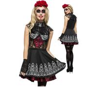 Day of the Dead Costume Sugar Skull Skeleton Womens Halloween Fancy Dress New